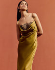 DORADA MAXI DRESS IN FENNEL SILK SATIN & LACE