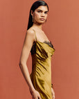 DORADA MAXI DRESS IN FENNEL SILK SATIN & LACE