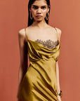 DORADA MAXI DRESS IN FENNEL SILK SATIN & LACE