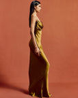 DORADA MAXI DRESS IN FENNEL SILK SATIN & LACE