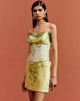 CLEODORA MINI DRESS IN PRIMAVERA - YELLOW SILK SATIN, LACE