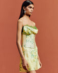 CLEODORA MINI DRESS IN PRIMAVERA - YELLOW SILK SATIN, LACE