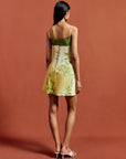 CLEODORA MINI DRESS IN PRIMAVERA - YELLOW SILK SATIN, LACE