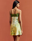 CLEODORA MINI DRESS IN PRIMAVERA - YELLOW SILK SATIN, LACE