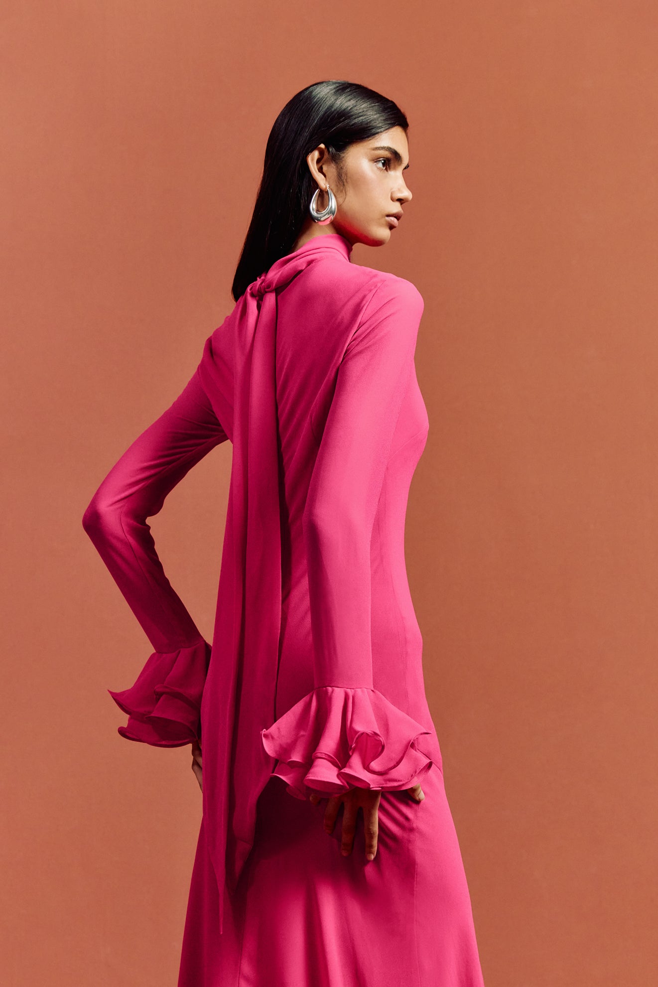asos hot pink maxi dress ASOS EDITION ruched gathered waist chiffon maxi dress in hot pink