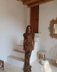 BOUGAINVILLEA MAXI DRESS IN SALVAJE ANIMAL PRINT CHIFFON - De La Vali