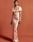 EDEN MAXI DRESS IN BABY PINK SILK SATIN - De La Vali