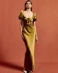 EDEN MAXI DRESS IN FENNEL SILK SATIN