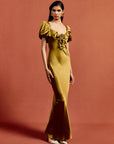 EDEN MAXI DRESS IN FENNEL SILK SATIN