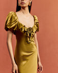 EDEN MAXI DRESS IN FENNEL SILK SATIN