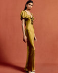 EDEN MAXI DRESS IN FENNEL SILK SATIN - De La Vali