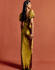 EDEN MAXI DRESS IN FENNEL SILK SATIN