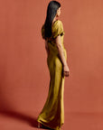 EDEN MAXI DRESS IN FENNEL SILK SATIN - De La Vali