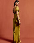 EDEN MAXI DRESS IN FENNEL SILK SATIN - De La Vali