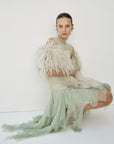 MORWEN MIDI DRESS IN STONE BEIGE & SAGE GREEN FINE LACE