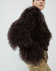 VESPERA JACKET IN CHOCOLATE BROWN MONGOLIAN FUR - De La Vali