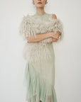 MORWEN MIDI DRESS IN STONE BEIGE & SAGE GREEN FINE LACE