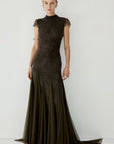 ZEPHYRA MAXI DRESS IN CHOCOLATE BROWN FINE LACE