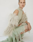 MORWEN MIDI DRESS IN STONE BEIGE & SAGE GREEN FINE LACE