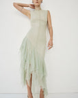 MORWEN MIDI DRESS IN STONE BEIGE & SAGE GREEN FINE LACE
