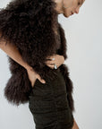 ZERAPHINE FUR SHAWL IN CHOCOLATE BROWN MONGOLIAN FUR - De La Vali