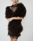 ZERAPHINE FUR SHAWL IN CHOCOLATE BROWN MONGOLIAN FUR - De La Vali
