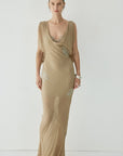 EMERALD MAXI DRESS IN TRUFFLE BROWN LACE - De La Vali