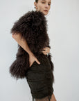 ZERAPHINE FUR SHAWL IN CHOCOLATE BROWN MONGOLIAN FUR