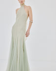 ELOWEN MAXI DRESS IN STONE BEIGE AND SAGE GREEN FINE LACE
