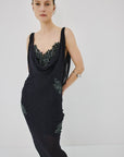 EMERALD MAXI DRESS IN MIDNIGHT AND BLACK LACE