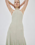 ELOWEN MAXI DRESS IN STONE BEIGE AND SAGE GREEN FINE LACE - De La Vali