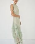 MORWEN MIDI DRESS IN STONE BEIGE & SAGE GREEN FINE LACE - De La Vali