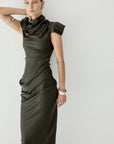 COSIMA MAXI DRESS IN CHOCOLATE BROWN SATIN