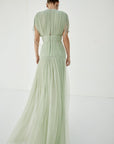 NYMERA MAXI DRESS IN SAGE GREEN TULLE - De La Vali