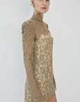 VIRESCO MINI DRESS IN TRUFFLE BROWN LACE - De La Vali