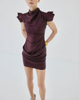 COSIMA MINI DRESS IN PLUM SATIN - De La Vali