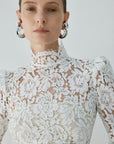 AGARTHA MINI DRESS IN IVORY METALLIC LACE - De La Vali