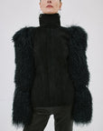 LUNETH JACKET IN BLACK MONGOLIAN FUR & SUEDE - De La Vali