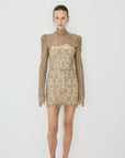 VIRESCO MINI DRESS IN TRUFFLE BROWN LACE - De La Vali