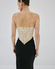 MAEVE MAXI DRESS IN BLACK AND SOFT YELLOW SATIN