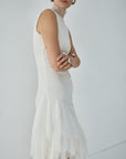 MORWEN MIDI DRESS IN IVORY FINE LACE - De La Vali