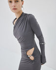JADE MAXI DRESS IN INKY GREY SPANDEX