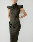 COSIMA MAXI DRESS IN CHOCOLATE BROWN SATIN - De La Vali