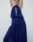 CRUZ MAXI DRESS IN DEEP BLUE CHIFFON