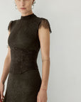 ZEPHYRA MAXI DRESS IN CHOCOLATE BROWN FINE LACE - De La Vali