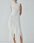 MORWEN MIDI DRESS IN IVORY FINE LACE - De La Vali