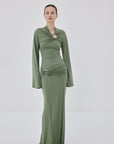 FORTUNA MAXI DRESS IN KHAKI GREEN SPANDEX - De La Vali