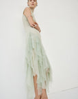 MORWEN MIDI DRESS IN STONE BEIGE & SAGE GREEN FINE LACE - De La Vali