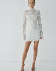 AGARTHA MINI DRESS IN IVORY METALLIC LACE