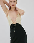 MAEVE MAXI DRESS IN BLACK AND SOFT YELLOW SATIN - De La Vali